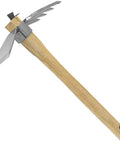 Heavy Duty Garden Hoe And Fork Combo with 3.25 Inch Stainless Steel Blade Head and 4 Prong Fork, wooden handle, angled view