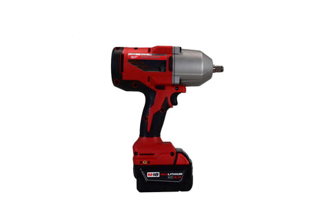 Battle Tested 18 Volt Cordless Impact Wrench With Half Inch Friction Ring Drive and Variable Speed Trigger side view.