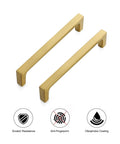 Solid Five Inch Square Cabinet Handles 10 Pack Brushed Brass Drawer Pulls for Kitchen Cabinets with scratch and fingerprint resistance