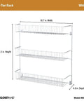Top Shelf 3 Tier Wall Mounted Metal Rack For Kitchen Pantry Organization Keeps Your Space Slick With Rock Solid Storage For Cans Cleaners And Toiletries In A Clean White Build, measured 18.75W x 5D x 18.5H inches.