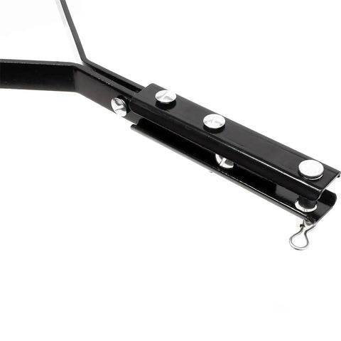 Close-up of a black steel handle on Push And Tow Lawn Roller With Drum Plug Design 16 Gallon Steel Tank Weather Resistant Easy Turn Plug
