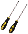 2 Pcs Rugged Phillips Screwdriver PH2 Magnetic Tip Non Slip Grip Chrome Vanadium Steel Tough Enough For Any Job, displaying rubber grips.