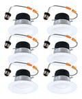 Super Slick 4 Inch Led Recessed Can Light Trim With 5 Selectable Color Temps And Dimmable Control Makes Wet Rated Retrofits A Total Breeze Bringing Crisp 700 Lumens Across This Six Piece Pack For Effortless Home Glow Ups, showing six LED can light trims in a sleek design.