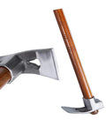 Multi Function Garden Hoe Tool With Long Wooden Handle For Weeding And Soil Loosening Hammer And Nail Puller, side and head view