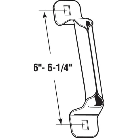 Diagram of Bottom Lift Handle With Zinc Plated Galvanized Steel And Six Inch Roll Grip Six And One Quarter Inch Mounting Hole Centers.