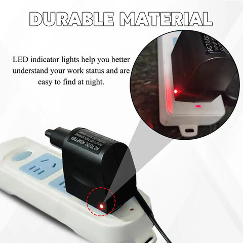 Dang Solid AC To DC Car Cigarette Lighter Adapter And Wall Plug Converter with LED indicator light on a white socket.