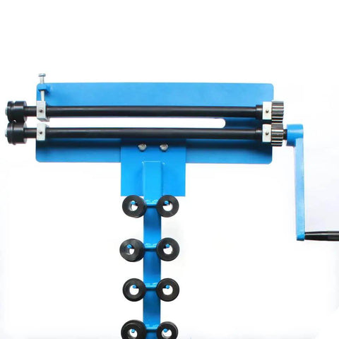 Front view of Heavy Duty Bead Roller Kit for Sheet Metal Pro Grade 18 Inch Throat Gear Drive Bench Roller With 6 Dies, Roll Rack.