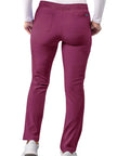 Back view of Snap Up These Super Comfy Women's Extended Drawstring Scrub Pants With Skinny Cargo Pockets in wine size large.