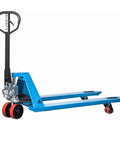 Heavy Duty Manual Pallet Jack Truck With 27X48 Inch Forks designed to move 6600 lb palletized cargo with blue frame and wheels.