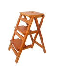 3 Step Wooden Folding Stool Chair With Solid Pine Frame Sturdy Portable Ladder, open view shows steps and structure.