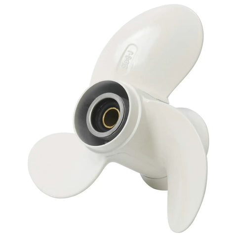 Beefed Up Aluminum Alloy Boat Propeller For Yamaha Outboard Motors Nine Point Nine To Fifteen HP Eight Spline Shaft Nine And A Quarter Inch Diameter With Pitch Options Of Nine Or Ten Inches