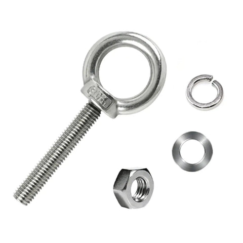 Stainless Steel Loop Bolts Set M10x30mm With Hex Nuts Flat Washers And Spring Washers Shoulder Eye Bolts For Hangin And Fastenin Long Thread 8 Piece Kit With Lock Nuts, eye bolt set with washer, nut