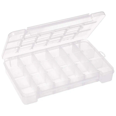 Portable Plastic Parts Storage Case With Hinged Lid And Five Adjustable Dividers Large Clear Organizer For Hardware Nuts Bolts Beads Jewelry Making Electronics Sewing Notions And Other Craft Supplies Dimensions 14 3 8 In By 9 1 2 In By 2 1 2 In.