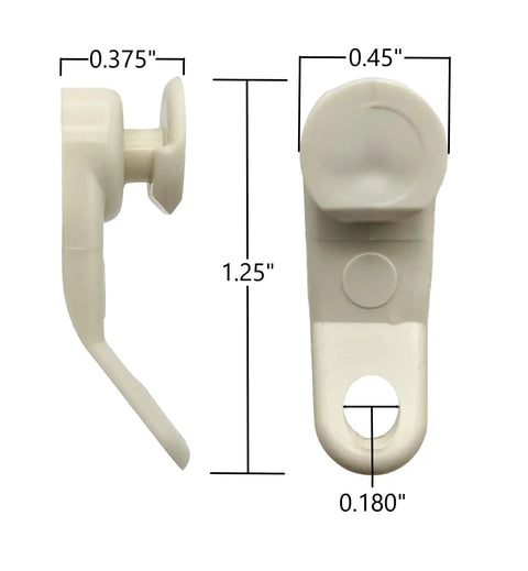25 Pack Traverse Rod Slides With Flat Bottom For No Fuss Curtain Install, Easy Snap In Design, Fits Most Drapery Rods, Durable Plastic Construction For Smooth Operation, beige plastic slide dimensions shown
