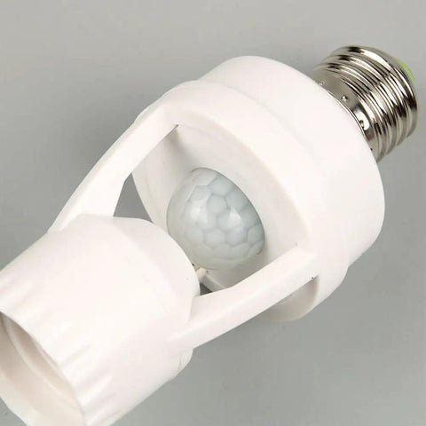 Hands Free Motion Sensor Light Socket E27 With PIR Bulb Holder Adapter 100 To 240 Volt Auto On Off Adjustable 10 To 300 Second Delay Wide 19.69 Foot Sensing Range For Hallways And Closets White, close-up