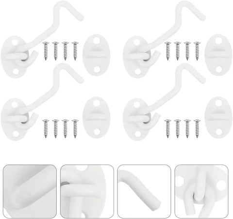 Heavy Duty Stainless Steel Gate Hook and Eye Latch Lock Door Window Garage with screws, white color, for secure fastening.