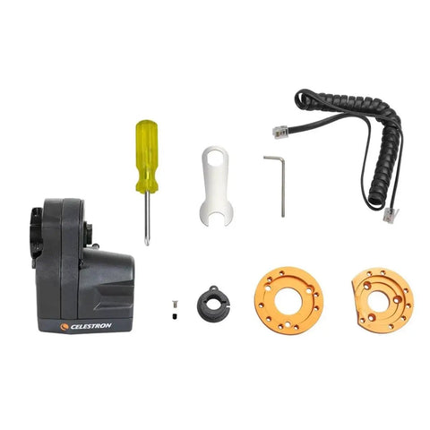 Electronic Focus Motor For Schmidt Cassegrain EdgeHD And RASA Telescopes with tools and accessories, for remote autofocusing.
