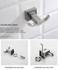 Slick Brushed Stainless Steel Double Robe Hooks With No Hassle Wall Mount For Bathroom And Shower Beefy Coat And Hat Hangers Modern Compact Design quick install hardware pack included.
