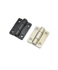Two zinc alloy torque hinges, 28.6×36 mm, nickel and black finishes