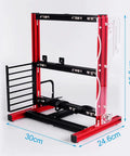 Open Air PC Case Frame For ATX M-ATX ITX Motherboards Dope Open Bench Chassis With Water Cooling Mounts 7 PCI Slots Red Built For Rapid Heat Dissipation And Rugged DIY Rig, front view. Measures 35.5cm x 30cm x 24.6cm.