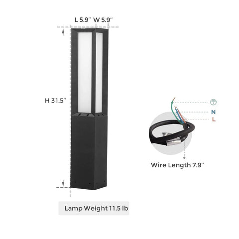 Landscape Path Light 32 Inch Outdoor Bollard Aluminum 8W 800LM LED Lighting For Lawn Patio Courtyard Driveway And Garden