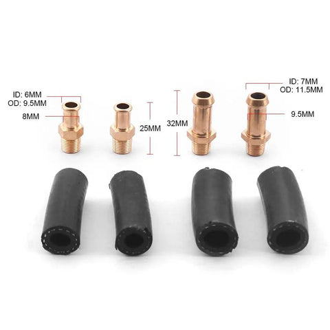 Adjustable Fuel Pressure Regulator Kit For Carburetor Systems With Inline Fuel Pump 1 To 5 Psi Regulator Includes 0 To 15 Psi Gauge And Zinc Block Street Ready Easy Install brass hose fittings with black rubber sleeves, 6mm and 7mm ID