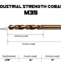Workhorse Half Inch Cobalt Drill Bits Set Three Pack Heavy Duty Industrial Grade M35 Cobalt 6 Inch Length with 135 Degree Split Point
