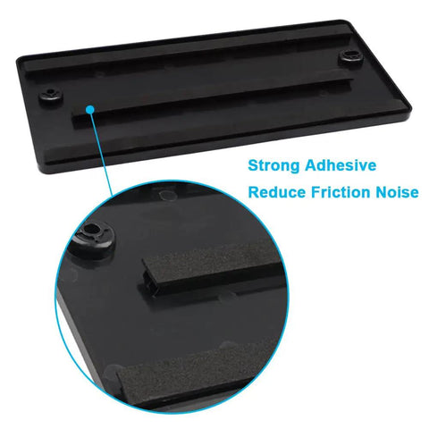 Close-up of rear license plate bracket holder for Audi 2002 to 2024 with strong adhesive, no drill mounting kit bumper frame tag plate display.