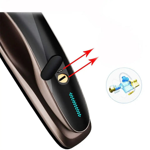 Close-up of Game Changing Smart Door Lock With Biometric Fingerprint App Control Keyless Entry showing keypad and lock mechanism.