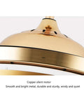 Copper silent motor detail of the 42 Inch Crystal Chandelier Ceiling Fan With Invisible Blades And Wall Control Featuring Slick Airflow And Top Shelf Led Illumination Offering Three Color Tint Options For A Gold Room Refresh.