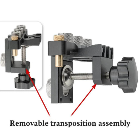 Close-up of 3 In 1 Dowel Jig Kit With Pocket Hole Locator And Adjustable Drill Guide showing removable transposition assembly.
