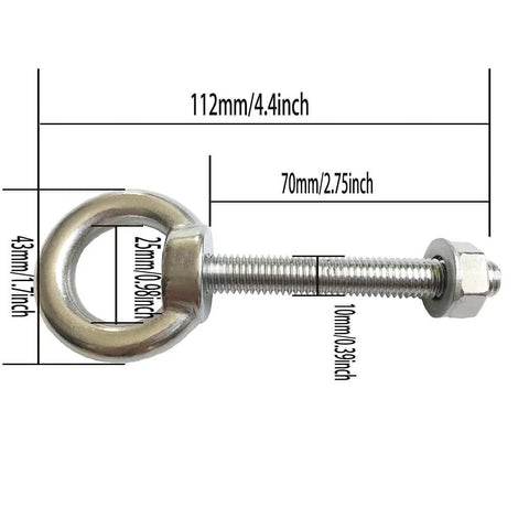 Heavy Duty M10 Shoulder Eyebolt Set Two Pack With Nuts And Washer, Stainless Steel Lifting Ring Eyebolt For Hoisting And Securing Loads