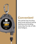 Solid Workhorse Fifty Foot Self Retracting Lifeline Anti Twist Swivel Housing with hook for fall protection.