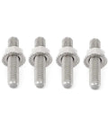 Bolt On Exhaust Studs And Chrome Flanged Nuts Kit For Harley Big Twin 1984-2015 And Sportster XL 1986-2015 Direct Fit Replacement Replaces OEM 16715-83 Kit Includes Four Zinc Plated Studs And Four Chrome Flanged Nuts Silver, showing four zinc-plated studs with chrome nuts.