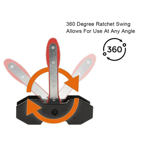 4 In 1 Universal Disc Brake Caliper Tool With 360 Degree Piston Spreaders, showing 360° ratchet swing mechanism for brake repair.