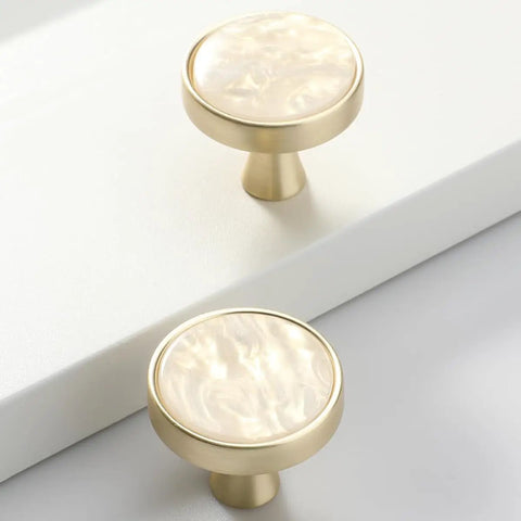 10 Pack Round Gold Knobs 1.2 Inch Brushed Yellow Pearl Finish Cabinet Hardware Handles For Dresser Wardrobe And Furniture Decorative Gold Drawer Knobs With Black Pearl Or Yellow Pearl Color Options.