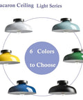 Macaron ceiling light series in 6 colors, showcasing modern design with different colored lamp shades.
