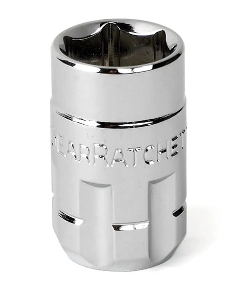 Close-up of a chrome socket from the 27 Piece 1/4 In Drive Pass-Thru Mechanics Tool Set With 6 Pt Sockets SAE Metric Standard GearRatchet System