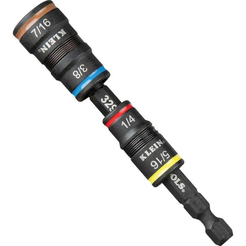 Compact 3-Piece Tool Set With Mini Ratchet, 12-In-1 Stubby Multi-Bit Driver, And 5-In-1 SAE Socket Kit, color-coded adapter view