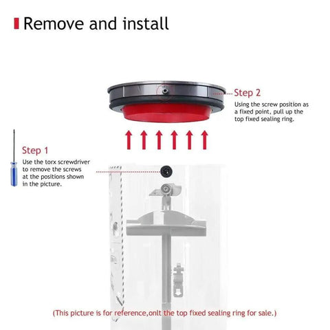 Top Fixed Sealing Ring Replacement For Dyson V11 SV14 SV15 V15 SV22 Vacuum showing installation steps with Torx driver