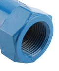 Close-up of the Heavy Duty Zinc Alloy 1 Inch Nozzle Gun connection with blue threaded fitting for garden irrigation.