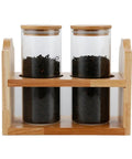 Solid Glass Coffee Containers With Shelf And Hella Secure Lids, Versatile Kitchen Food Storage Jars For Beans Sugar And Tea, 2 Pack with loose tea.