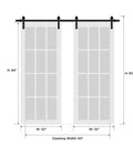 Sturdy Double Barn Door With Clear Glass In Matte Black Finish, Heavy Duty Rail Hanger Set, Floor Guide, Anti Jump Pins, Complete Sliding Hardware For 64 By 84 Opening, Two Solid Panel Interior Doors, 13 Foot Rail System, Black Rail And Clear Glass