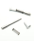 Hella Tough White Window Screen Plunger Latches Repair Kit Includes Premium Aluminum Pins Fresh Metal Springs and Easy Peasy Snap Fit Design. Details of pins and spring.