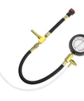 QWORK fuel pressure test kit with brass adapters and dual-scale gauge (0-7 bar/0-100 psi), connected to black hose