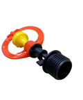 Close-up of micro rotating sprinkler from 10 Set Half Inch Orange Drip Irrigation Kit With Misting Drippers Tubing Connectors And Sprinkler Heads For Quick Easy Setup Customizable Watering Of Garden Lawn Farm And Veggie Beds.