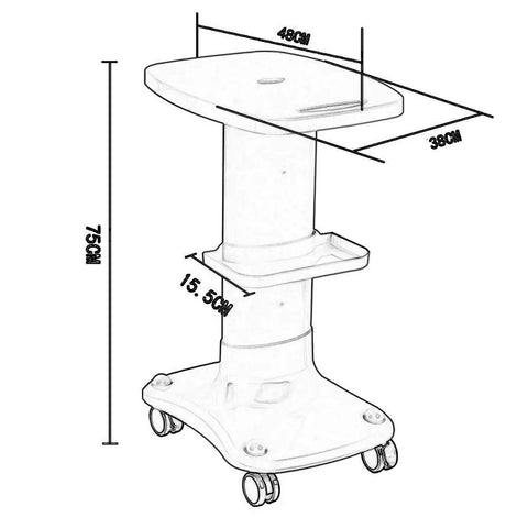 No-Fret Rolling Utility Cart With Ultra-Silent Caster Wheels Sturdy ABS Construction showing 75CM height and 48CM width.