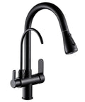 Kitchen Faucet 0196R, black, modern design, dual handle, pull-down sprayer, perfect for kitchens, close-up view.