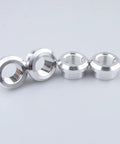 Shop Grade 3/8 Inch NPT Female Aluminum Weld On Bung Plate Kit Four Pack includes four sleek 6061 T6 alloy bungs.