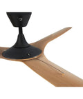 Built Tough Smart Outdoor Ceiling Fan Marine Coastal Grade Wet Rated Salt Resistant Storm Ready With Wireless Remote Control And Universal Mount And Ten Inch Extension Tube For Rough Sea Breeze Decks close-up view of matte black motor housing and wooden blades.